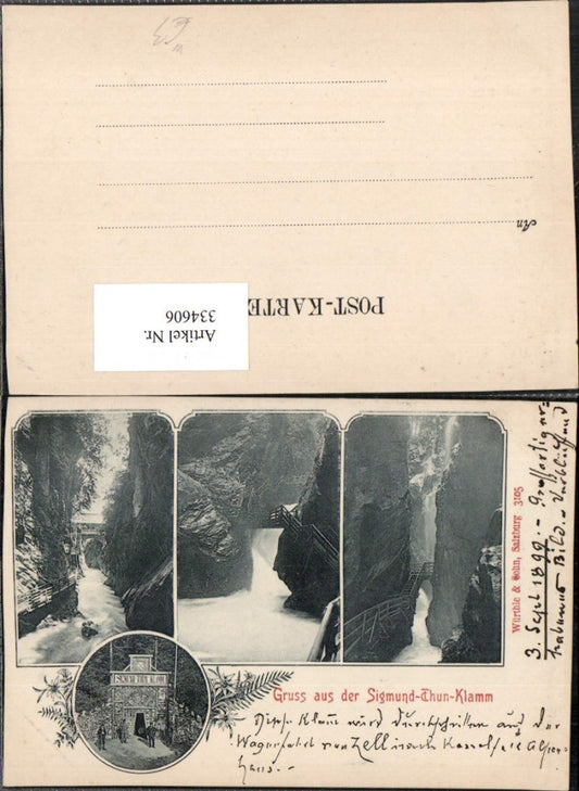 334606,Gruß aus d. Sigmund-Thun-Klamm b. Kaprun Wasserfall Mehrbildkarte