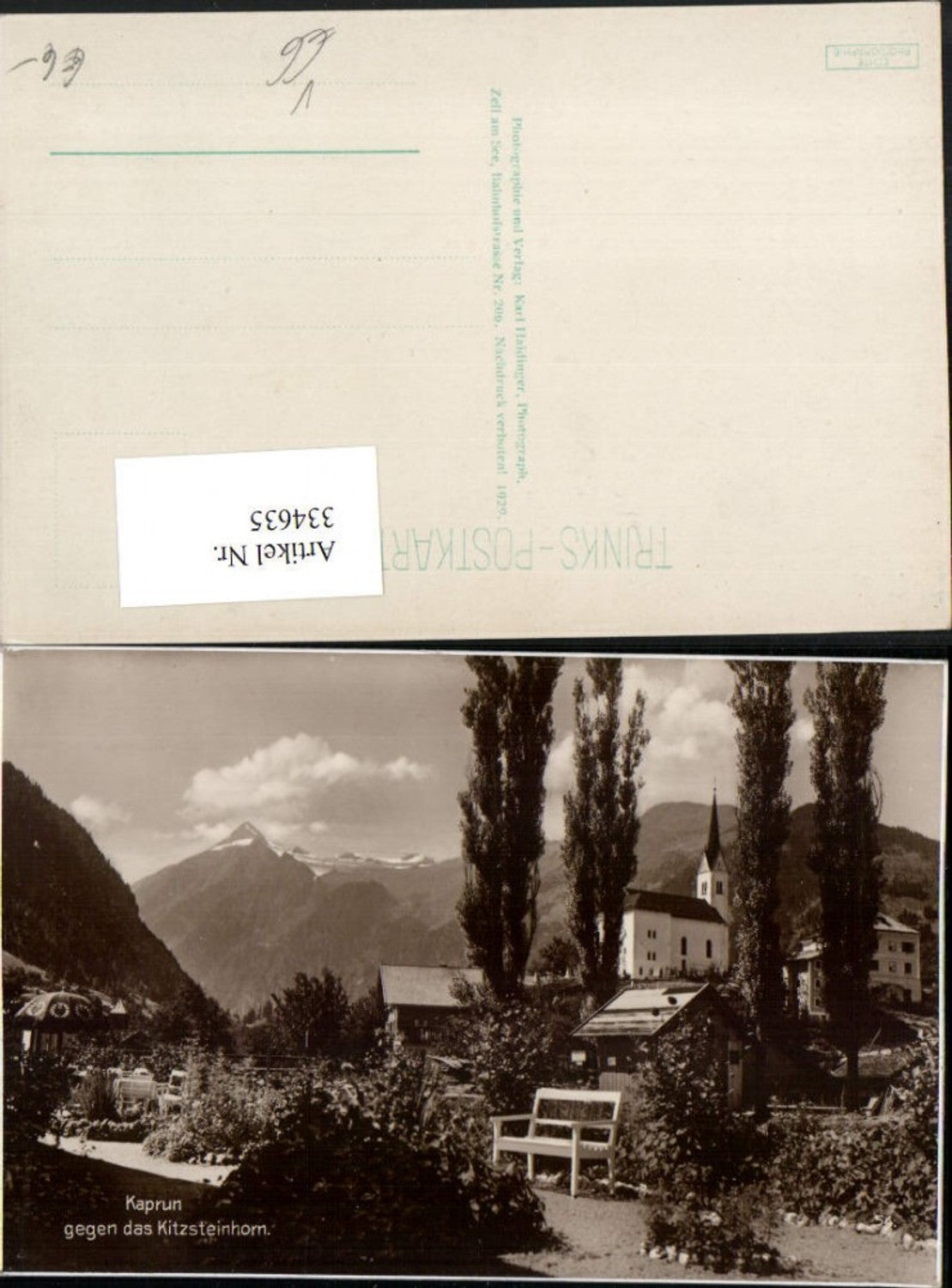 334635,Kaprun Teilansicht Kirche geg. Kitzsteinhorn Bergkulisse pub Trinks & Co
