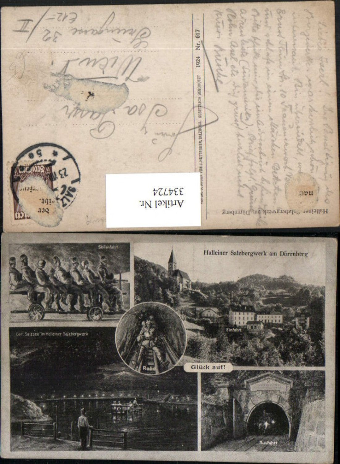 334724,Halleiner Salzbergwerk am Dürrnberg Stollenfahrt Salzsee Rolle Mehrbildkarte