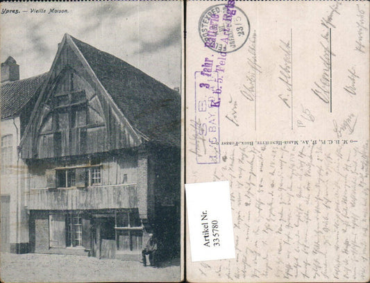335780, Ypres (Ypres) Old House View Field Post Office 3rd Vehicle Battery Infantry Division 23/5