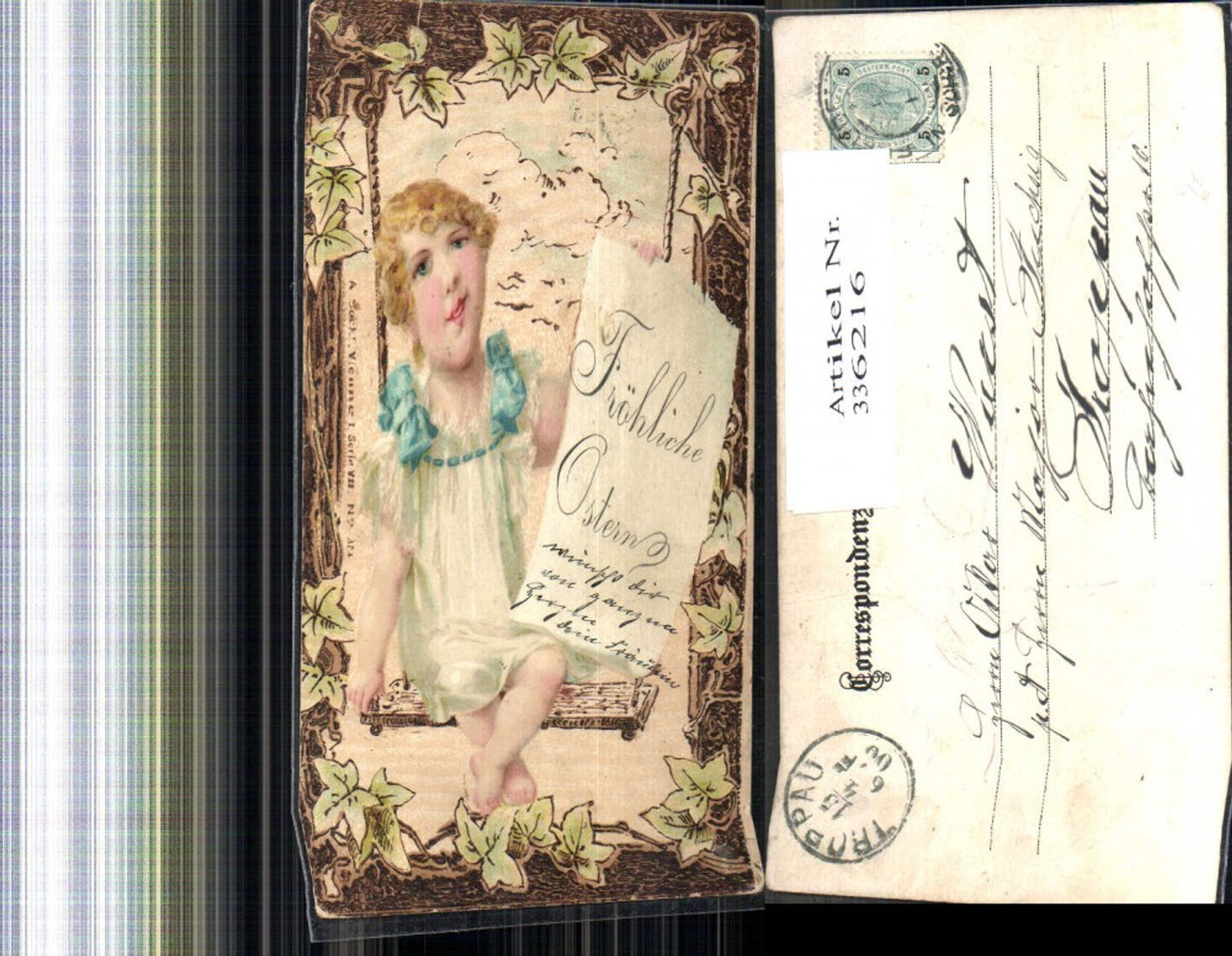 336216,Künstler Ak Kind Kinder Mädchen a. Schaukel Papierrolle Efeu Passepartout pub A. Sockl