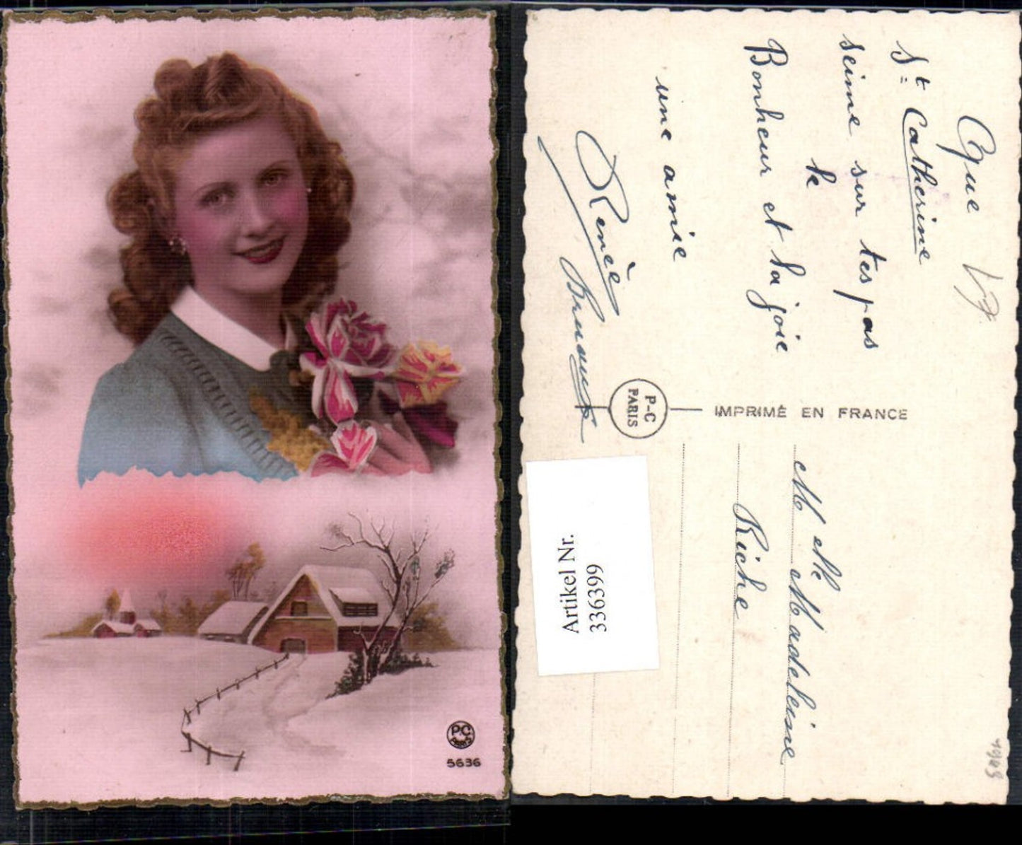 336399, Photomontage Woman Portrait Winter Landscape House Church