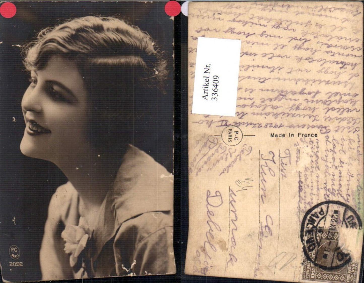 336409,Foto Ak Frau Portrait Rose pub P. C. Paris