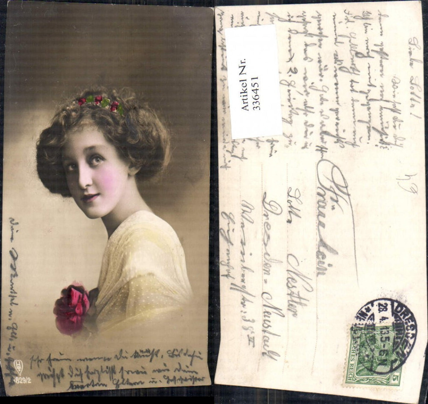 336451,Foto Ak Frau Haarband Rose Blume Portrait