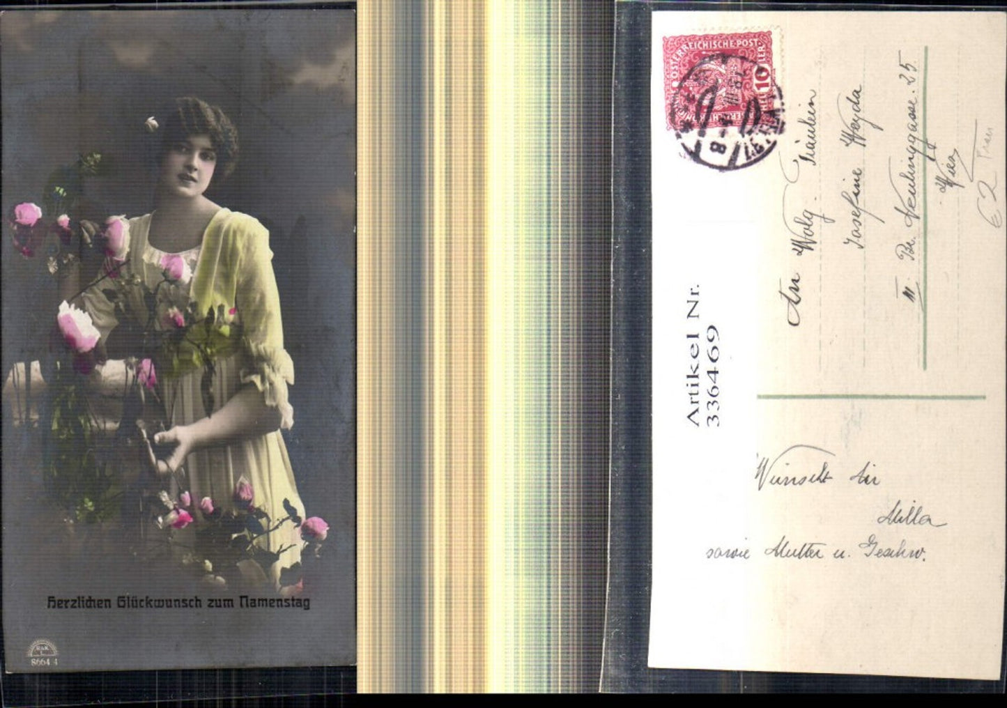 336469,Foto Ak Frau Blumen Rosen Namenstag