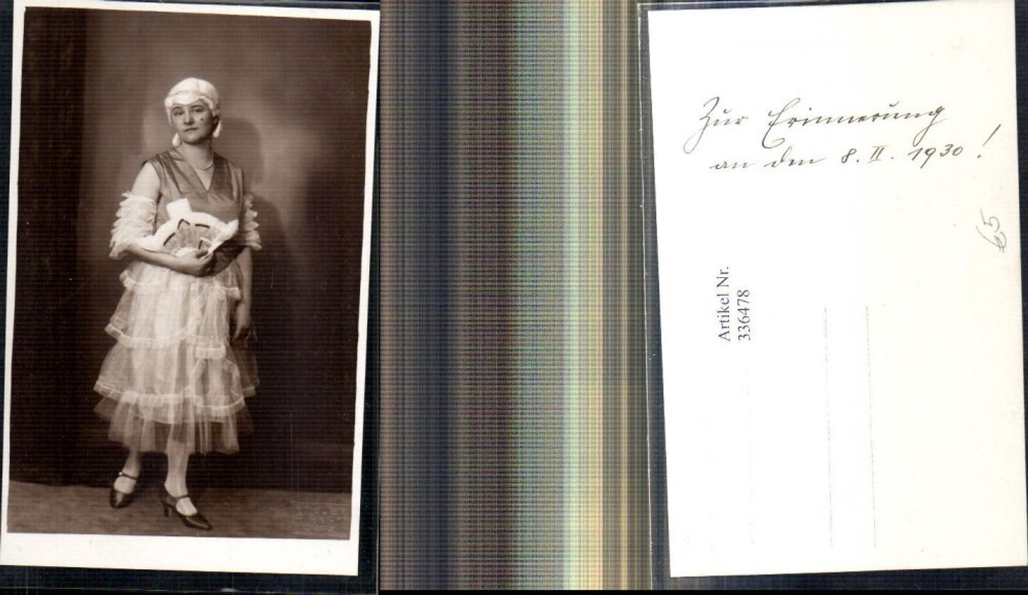 336478,Foto Ak Frau Kostüm Perücke Fächer Fasching Karneval 1930