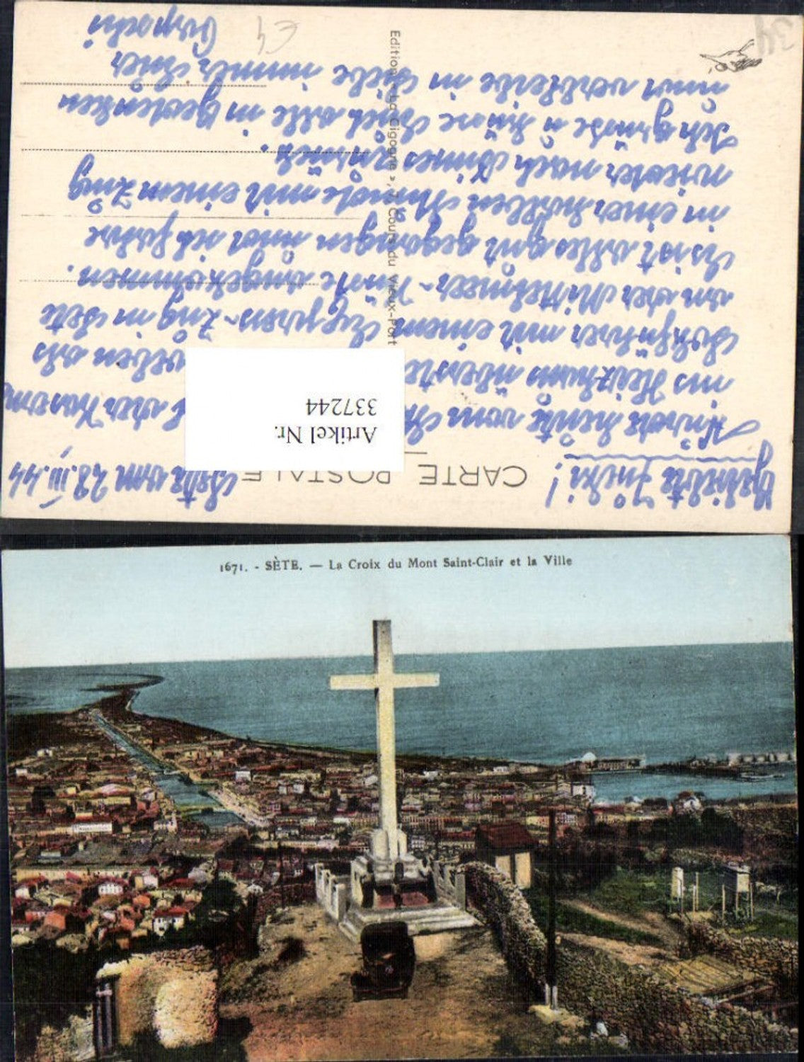 337244,Languedoc-Roussillon Herault Sete La Croix du Mont Saint Clair et la Ville Kreuz Stadt i. Hintergrund