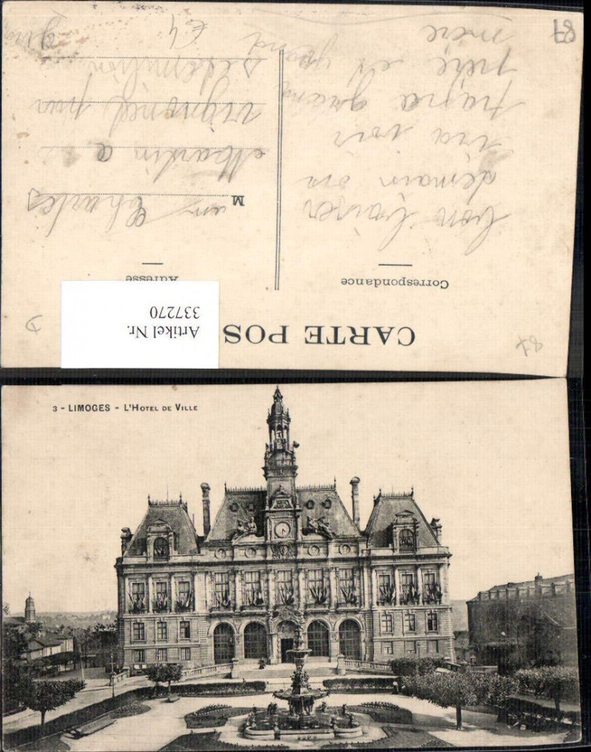 337270,Limousin Haute-Vienne Limoges L Hotel de Ville Rathaus Frontansicht