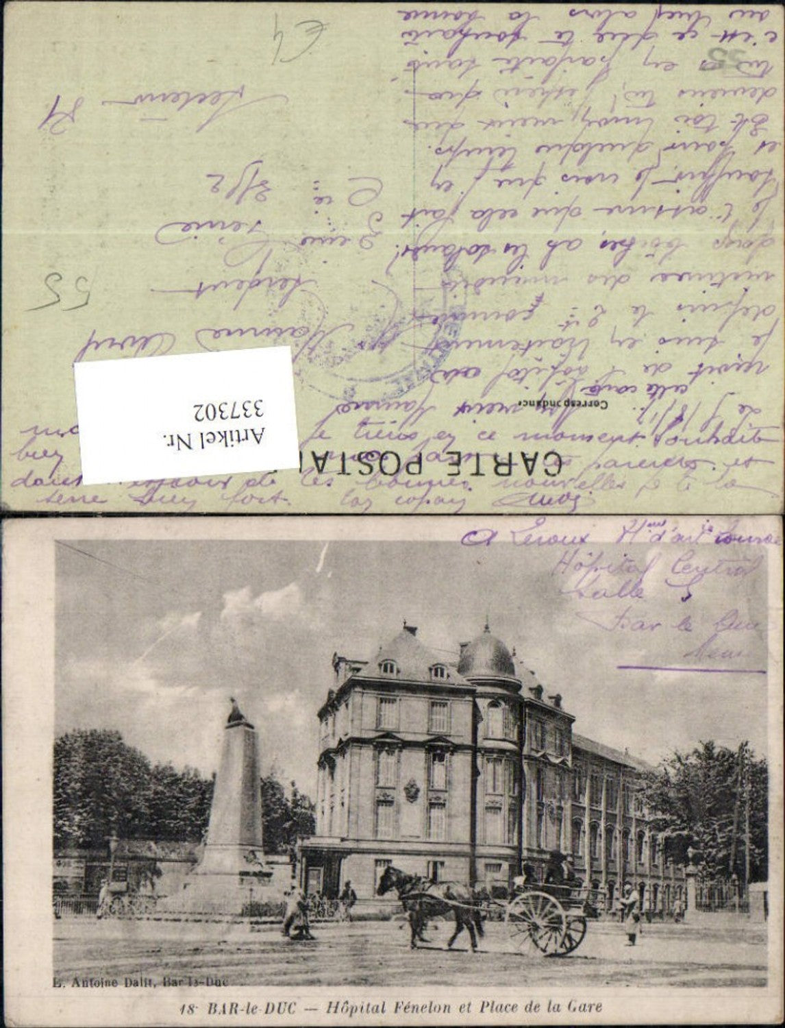 337302,Lothringen Meuse Bar-le-Duc Hopital Fenelon et Place de la Gare Kutsche