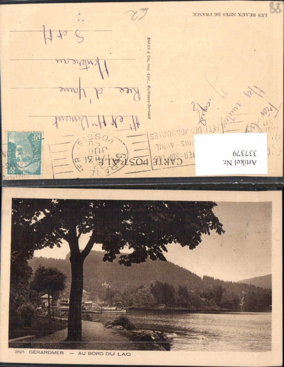 337379,Lothringen Vosges Gerardmer Au Bord du Lac Schiff Ufer Landschaft