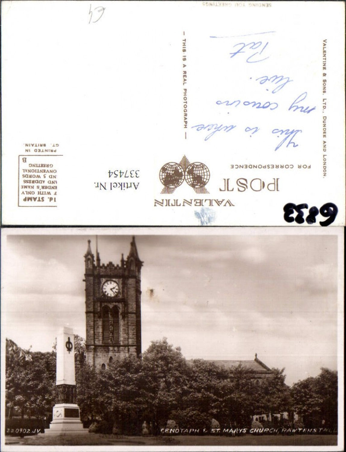 337454,Foto Ak Cenotaph St. Marys Church Rawtenstall Kirche Denkmal