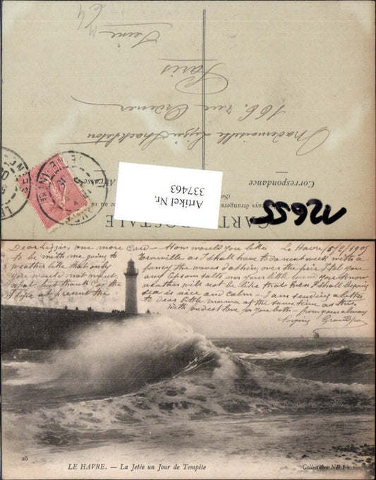 337463,Leuchtturm Le Havre La Jetee un Jour de Tempete Brandung Sturm Wellle