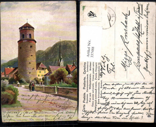 337488,Künstler Ak F. Heilinger Turm Dorfansicht