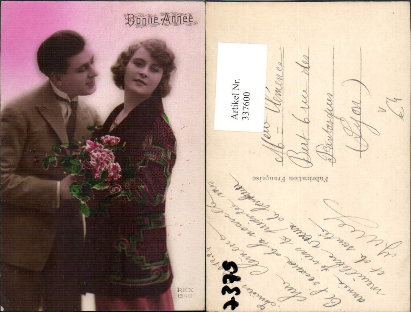 337600,Liebe Paar Verliebter Blick Blumenstrauß Bonne Annee pub REX 1940