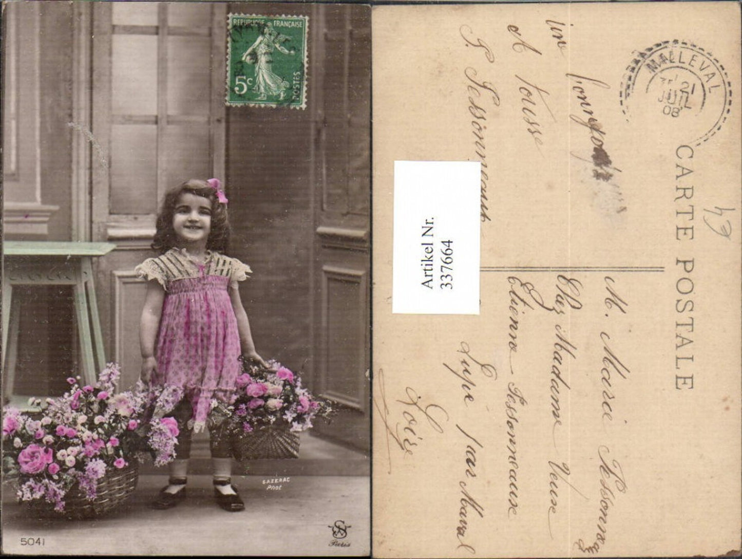 337664,Kind Mädchen Kleid Blumen Korb