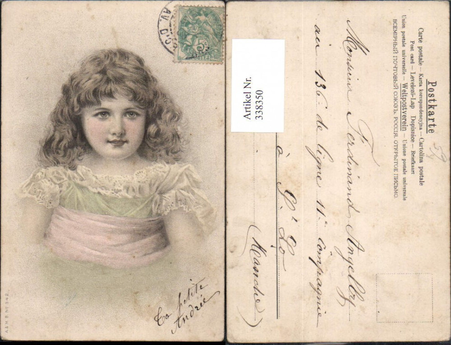 338350,Künstler Ak Kind Mädchen Lockenkopf