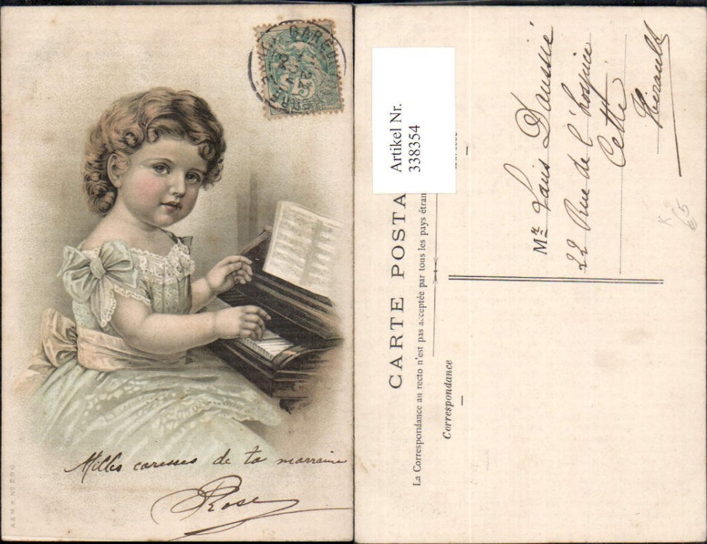 338354,Künstler Ak Kind Mädchen a. Klavier Musik