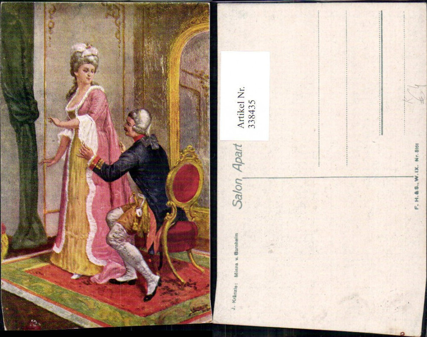 338435,Künstler Ak J. Kränzle Minna v. Barnheim Liebe Paar