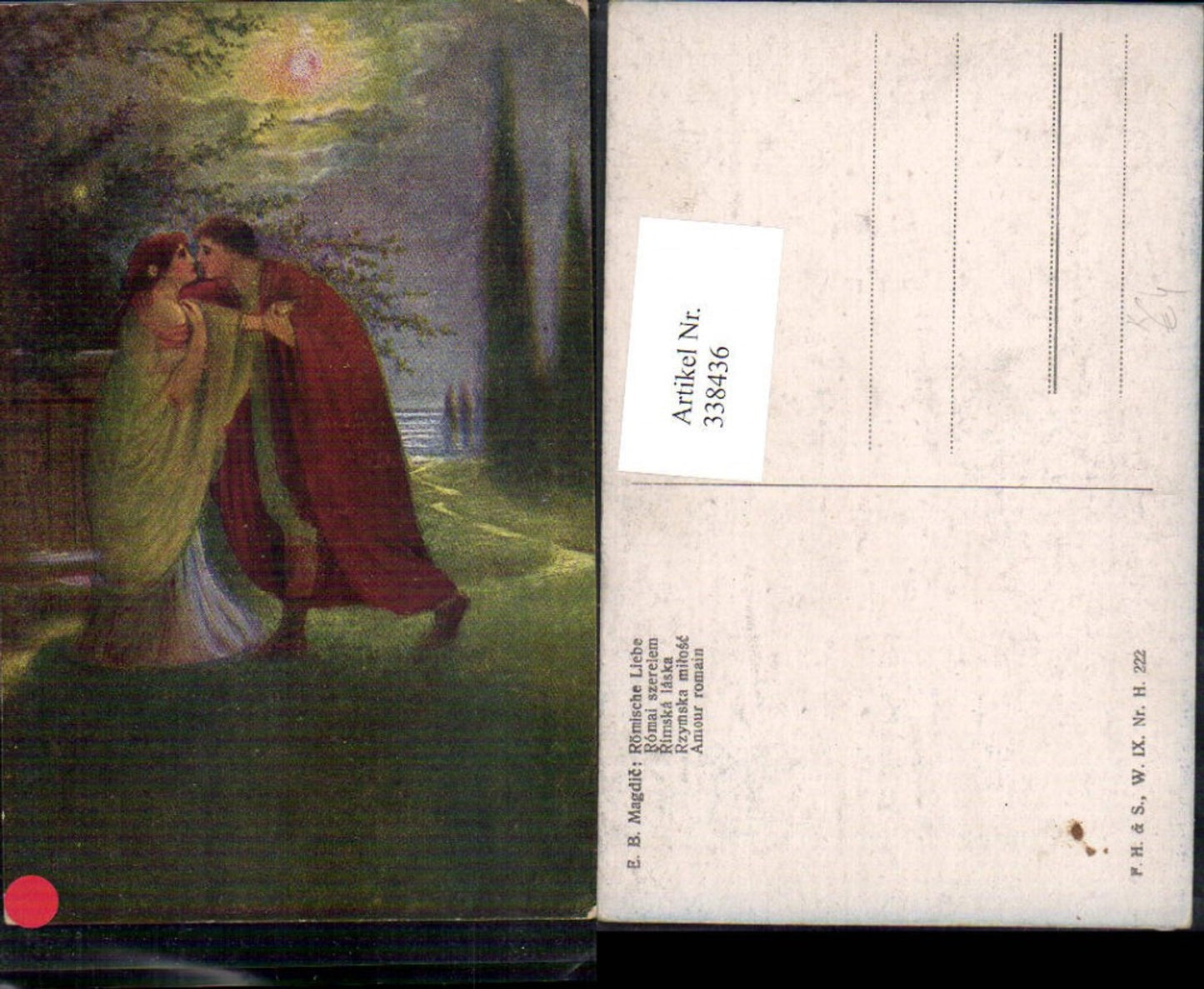 338436,Künstler Ak E. B. Magdic Römische Liebe Paar Kuss b. Mondschein