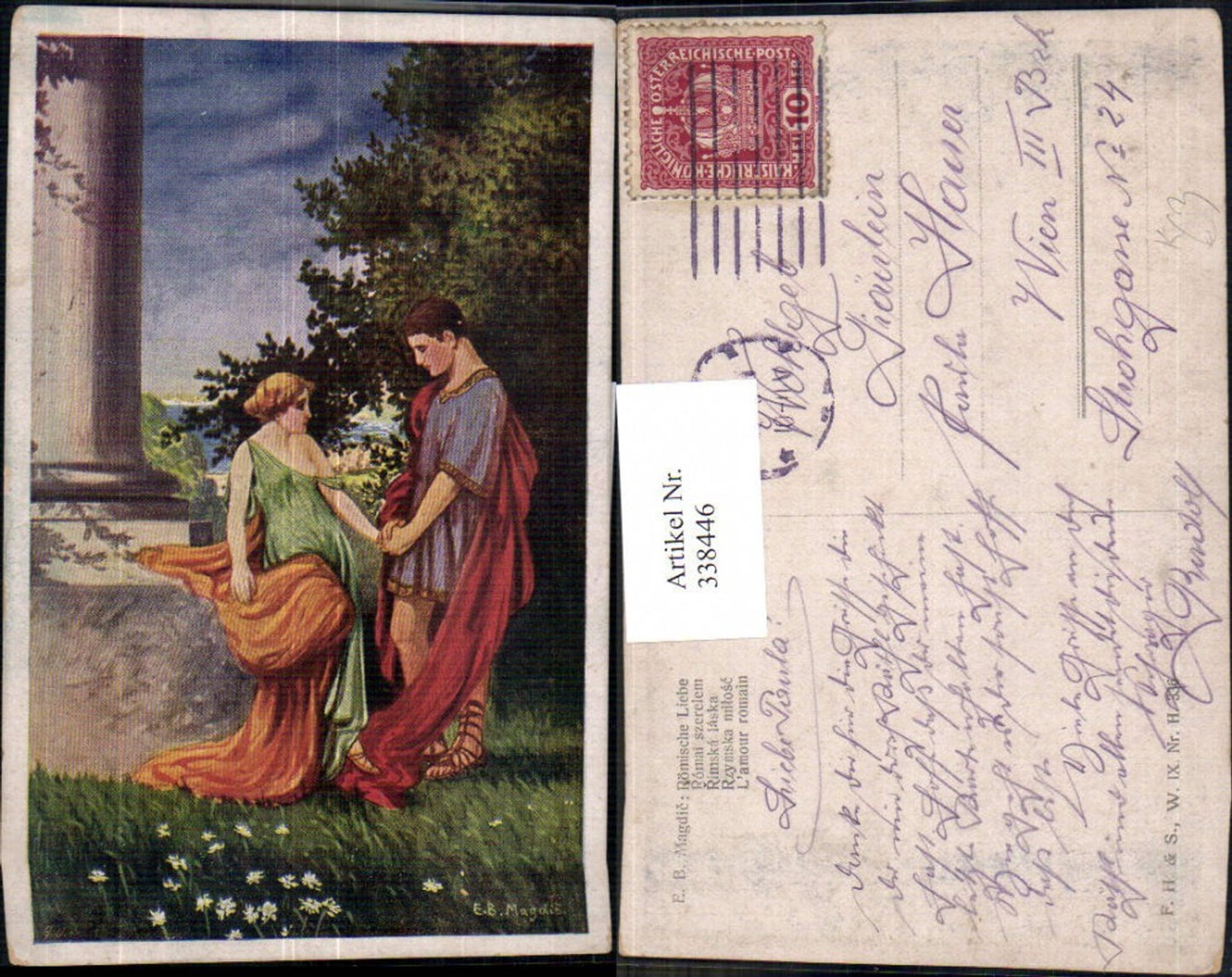 338446,Künstler Ak E. B. Magdic Römische Liebe Paar Erotik Händchenhalten