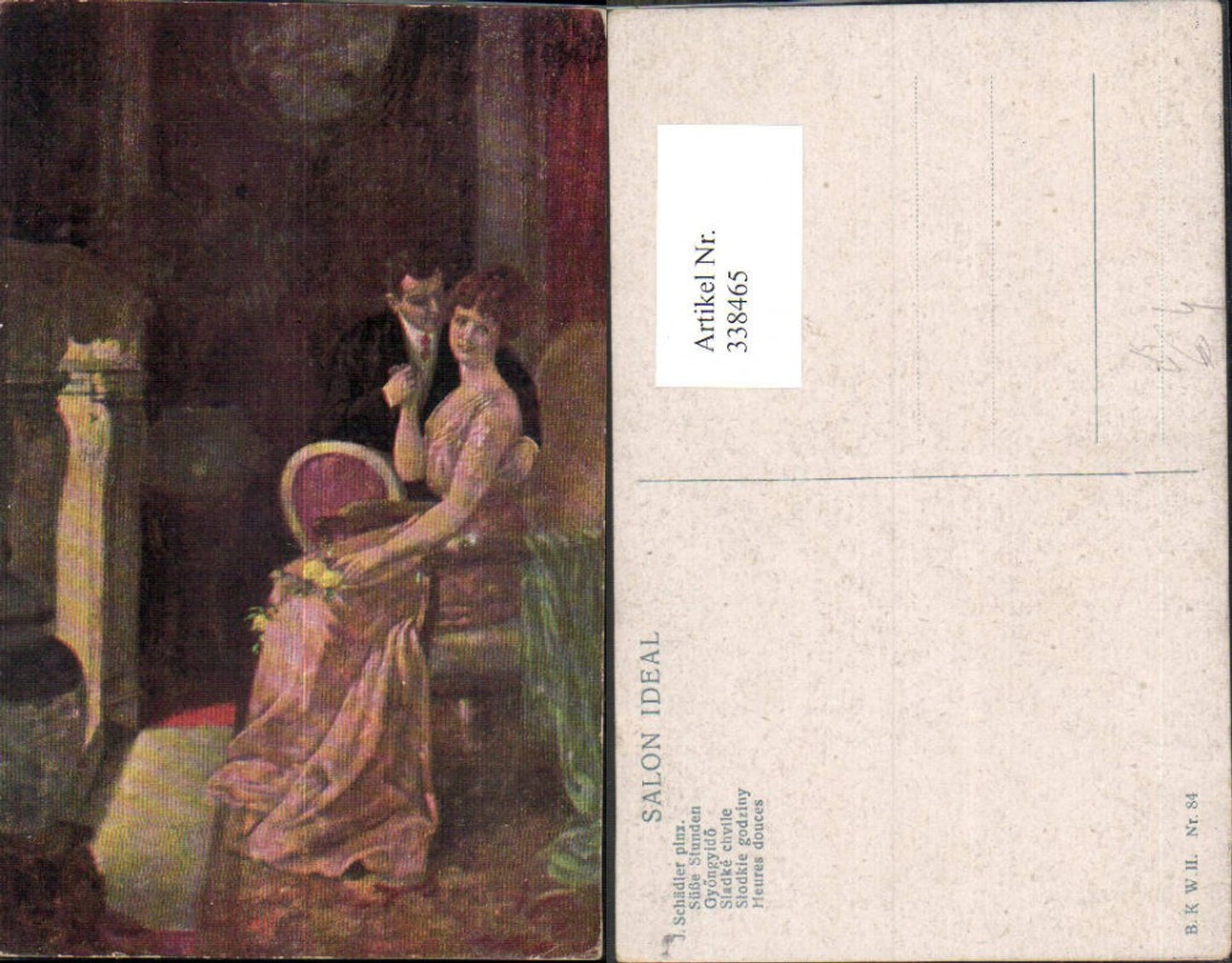 338465,Künstler Ak J. Schädler Süße Stunden Liebe Paar Händchenhalten pub B.K.W. I. 84