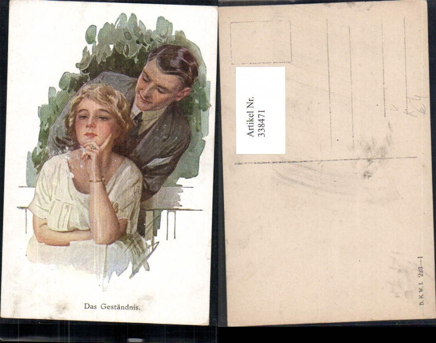 338471,Künstler Ak Das Geständnis Liebe Paar pub B.K.W.I. 223/1