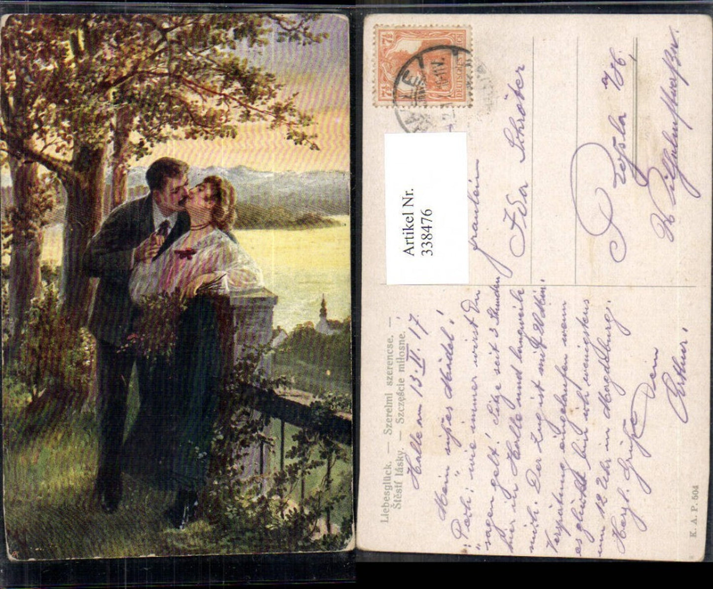 338476,Künstler Ak Liebe Paar Liebesglück Kuss Landschaft