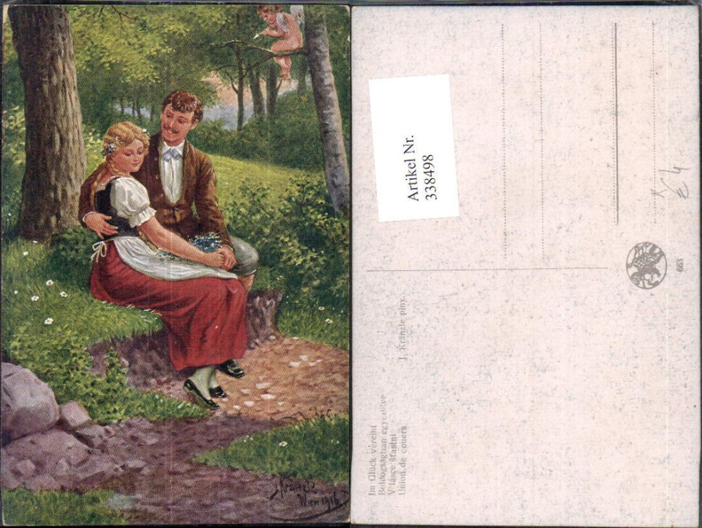 338498,Künstler Ak J. Kränzle Im Glück vereint Liebe Paar Verliebter Blick