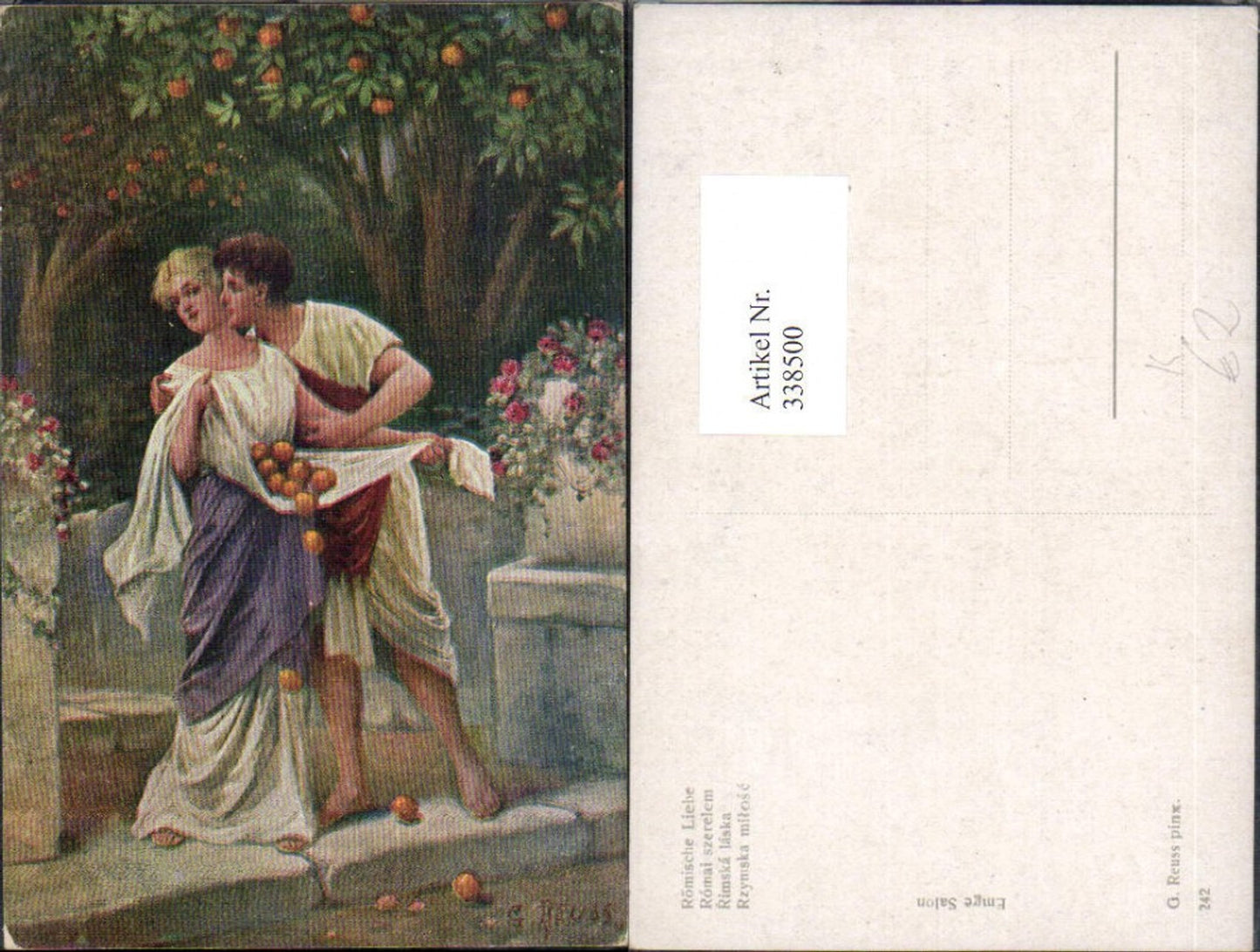 338500,Künstler Ak G. Reuss Römische Liebe Paar Äpfel i. Schürze
