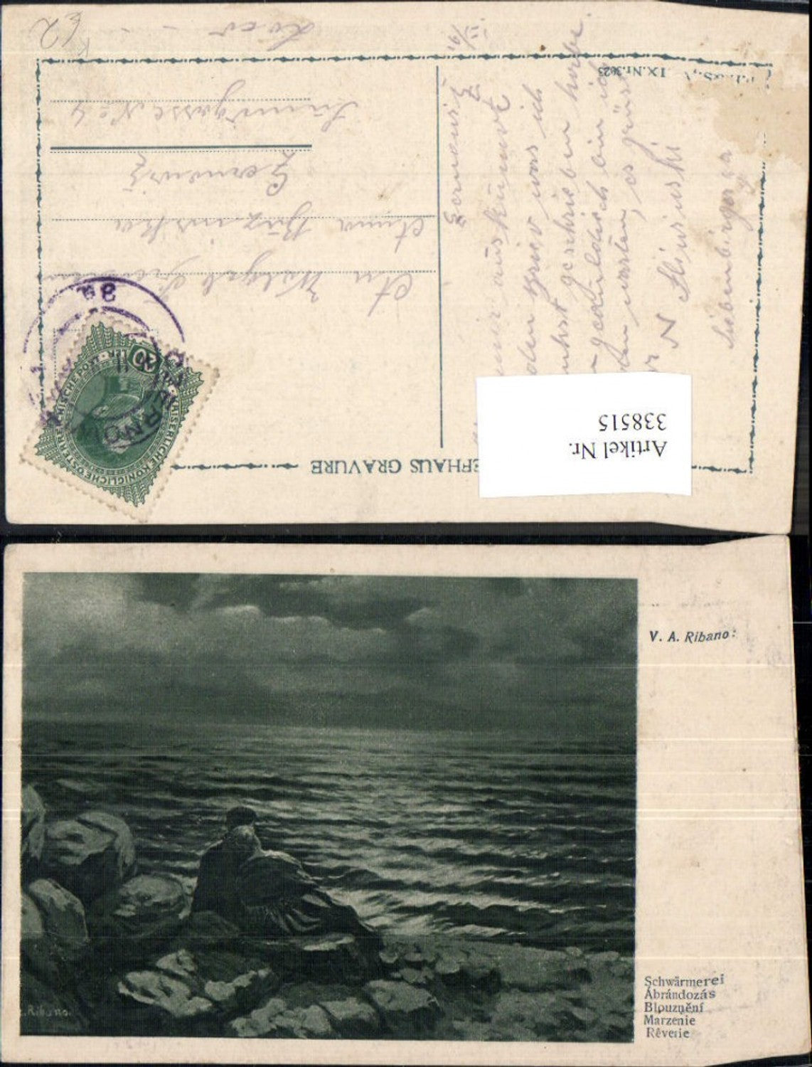 338515,Künstler Ak V. A. Ribano Schwärmerei Liebe Paar Umarmung Strand
