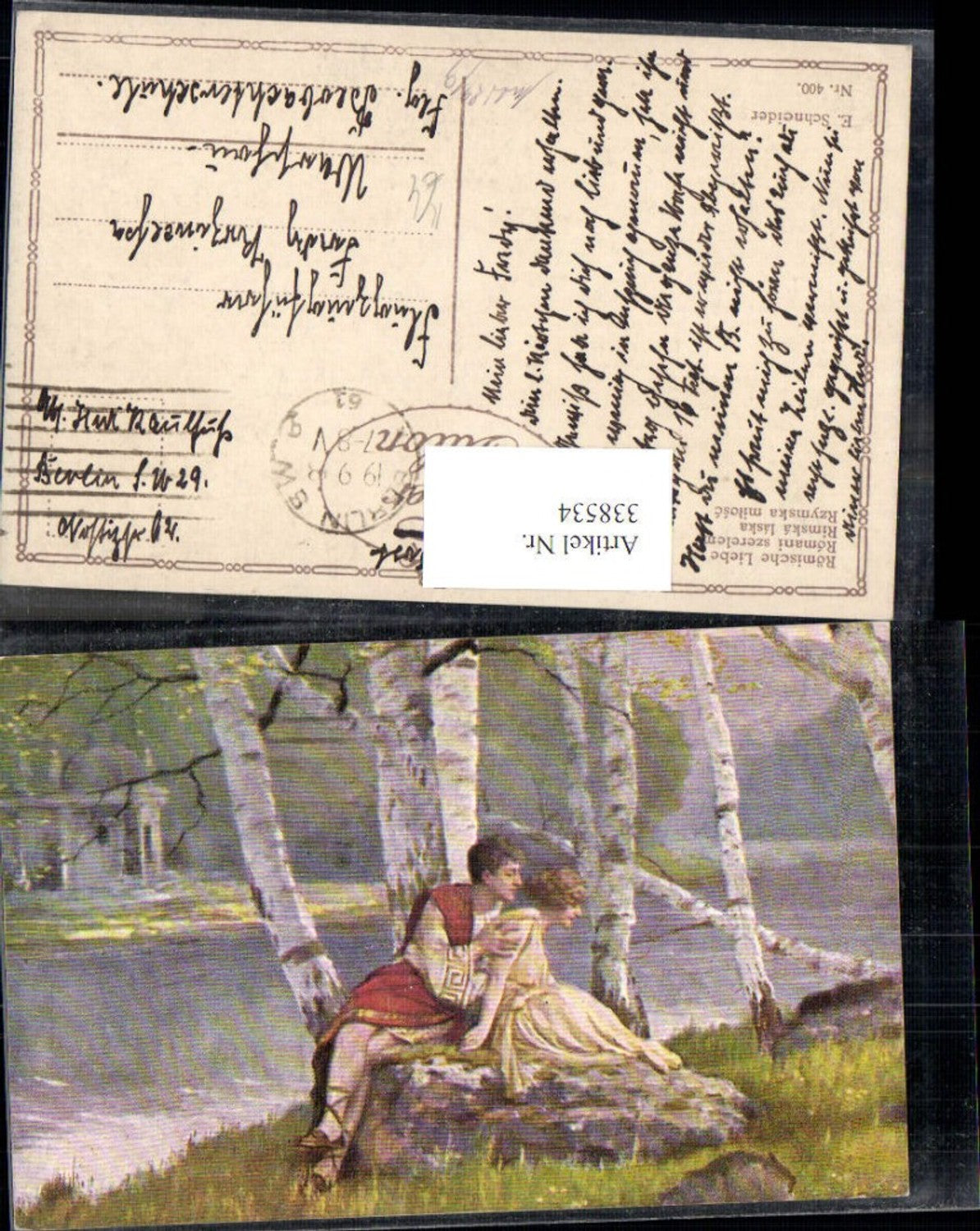 338534,Künstler Ak E. Schneider Römische Liebe Paar Bäume Birken