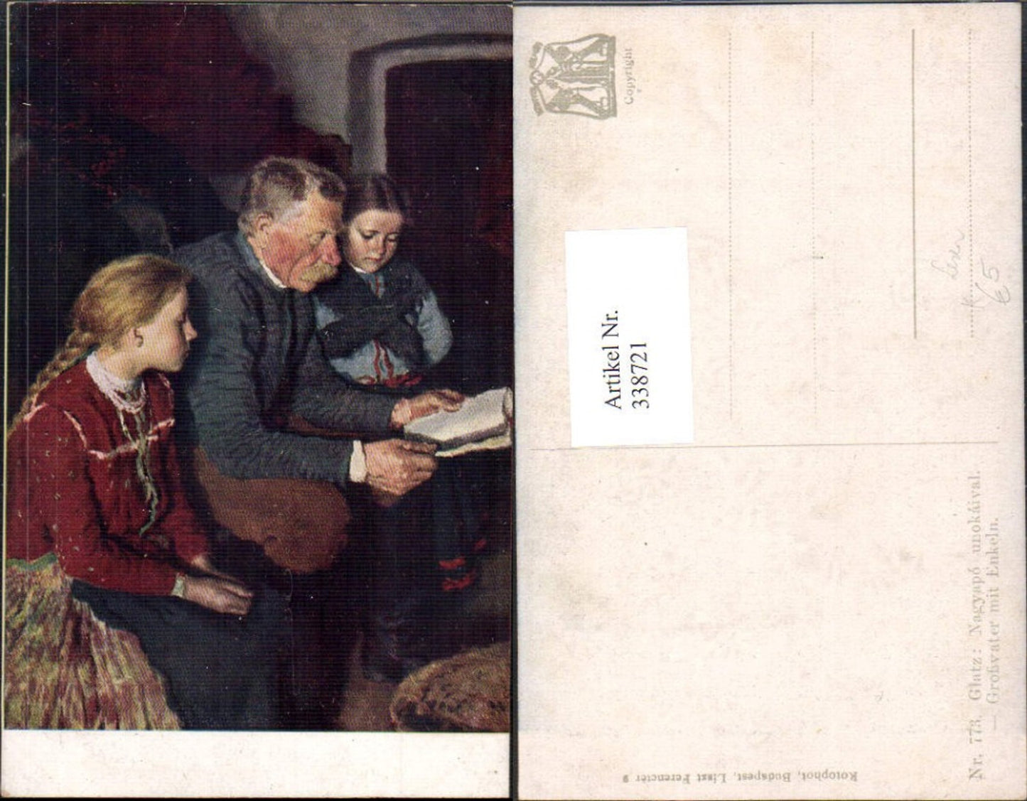 338721,Künstler Ak Glatz Großvater m. Enkeln Lesen