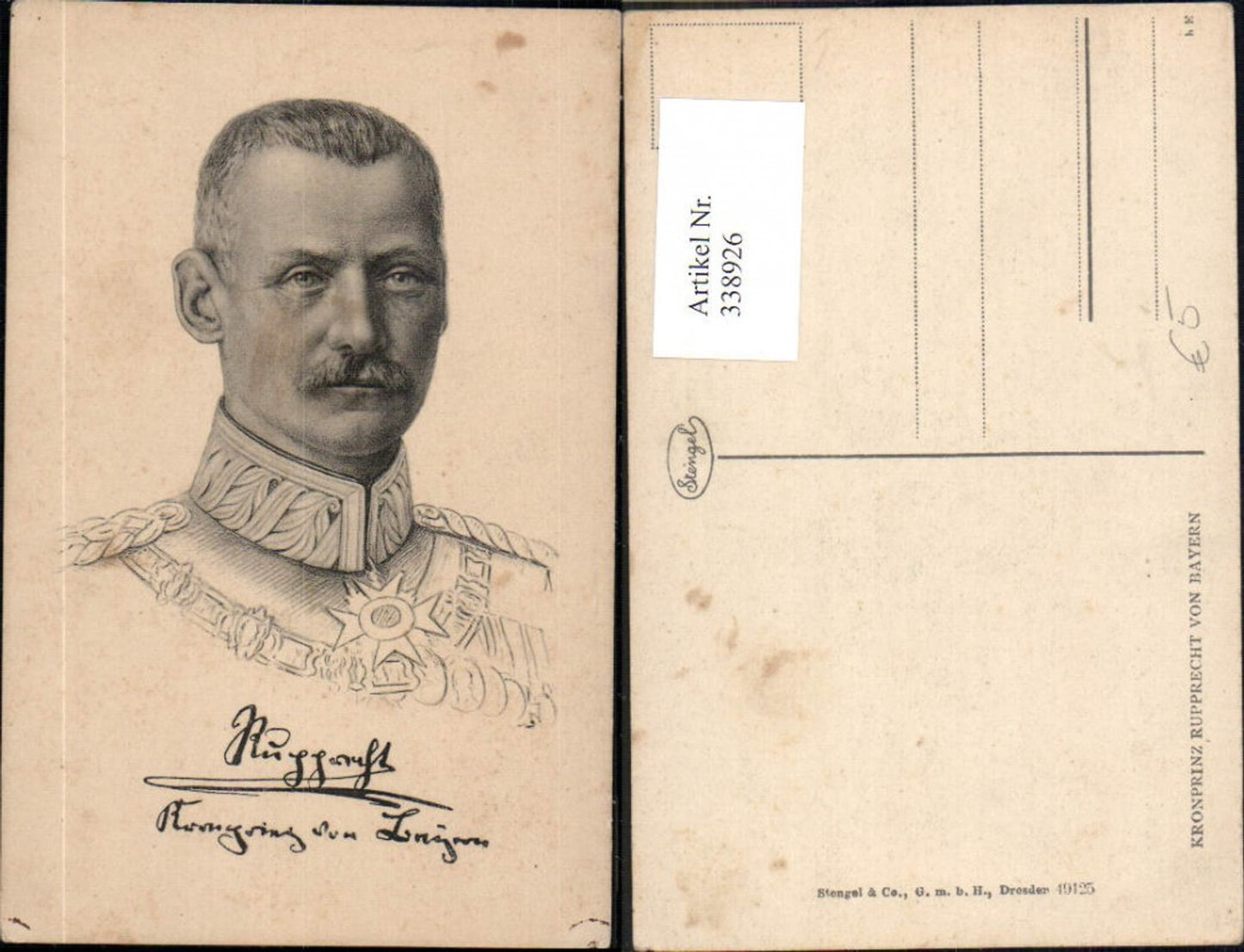 338926,Künstler Ak Kronprinz Rupprecht v. Bayern Adel Monarchie