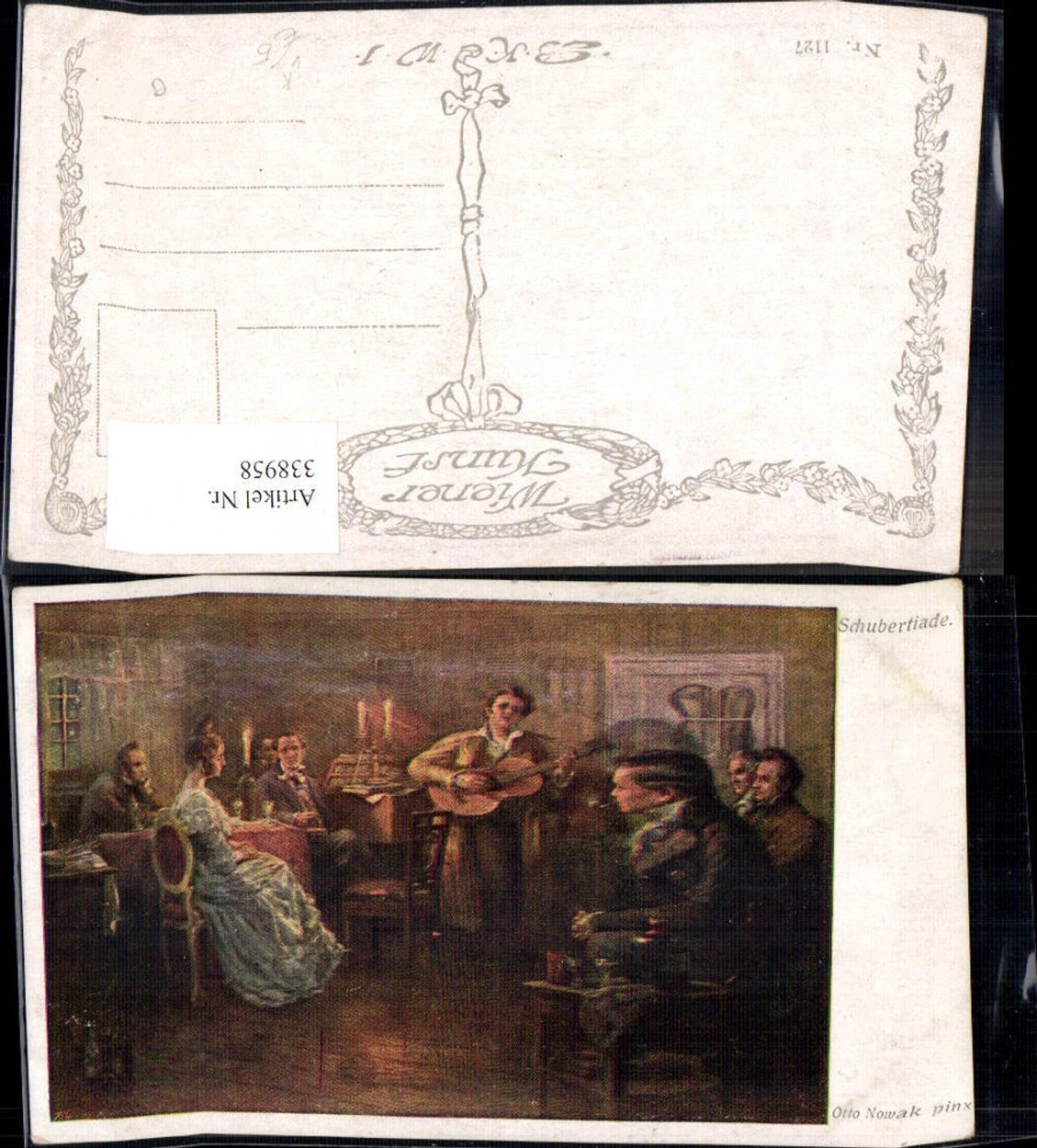 338958,Künstler Ak Otto Nowak Schubertiade Schubert Gitarre Komponist Musik pub B.K.W.I. 1127