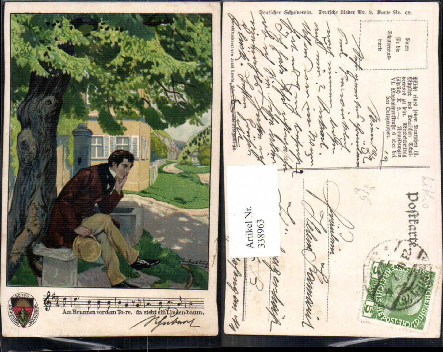 338963,Künstler Ak Karl Pankratz Am Brunnen v. d. Tore Schubert Komponist pub Dt. Schulverein 3/62