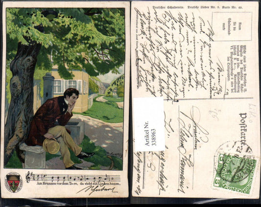 338963,Künstler Ak Karl Pankratz Am Brunnen v. d. Tore Schubert Komponist pub Dt. Schulverein 3/62