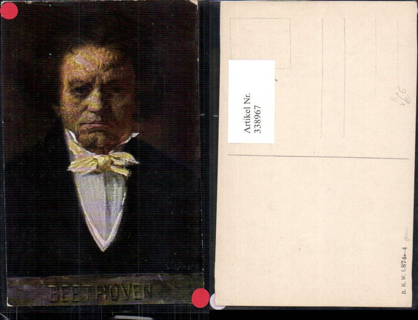 338967,Künstler Ak Beethoven Portrait Komponist Musik pub B.K.W.I. 874/4
