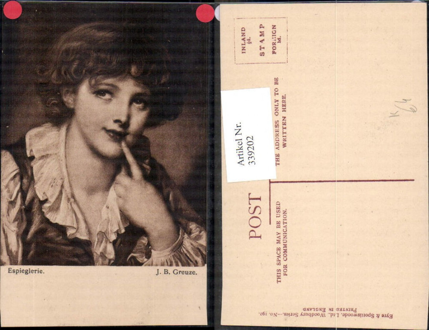 339202,Künstler Ak J. B. Greuze Espieglerie Kind Bub Junge Portrait