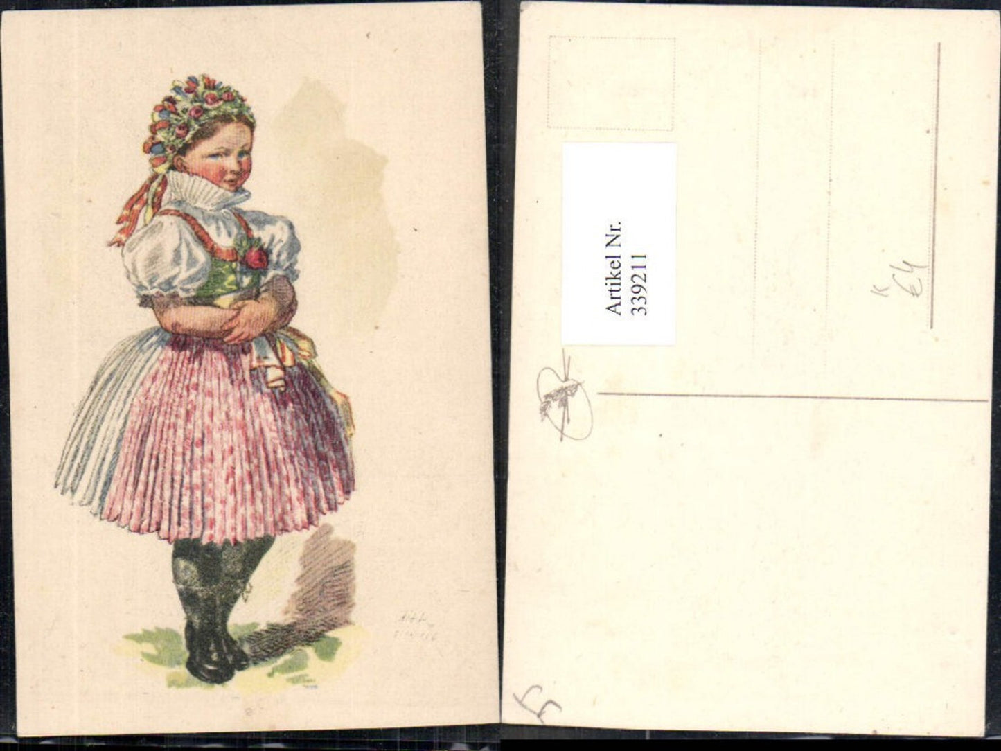 339211,Künstler Ak Kind Mädchen i. Tracht Kopfschmuck