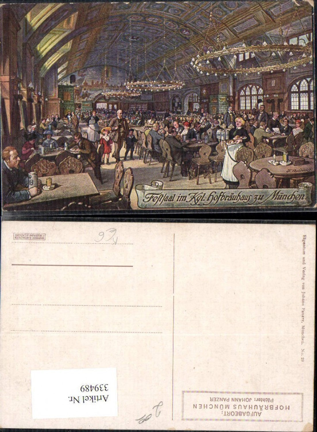 339489,Künstler Ak F. Quidenus München Festsaal i. Kgl. Hofbräuhaus Bier