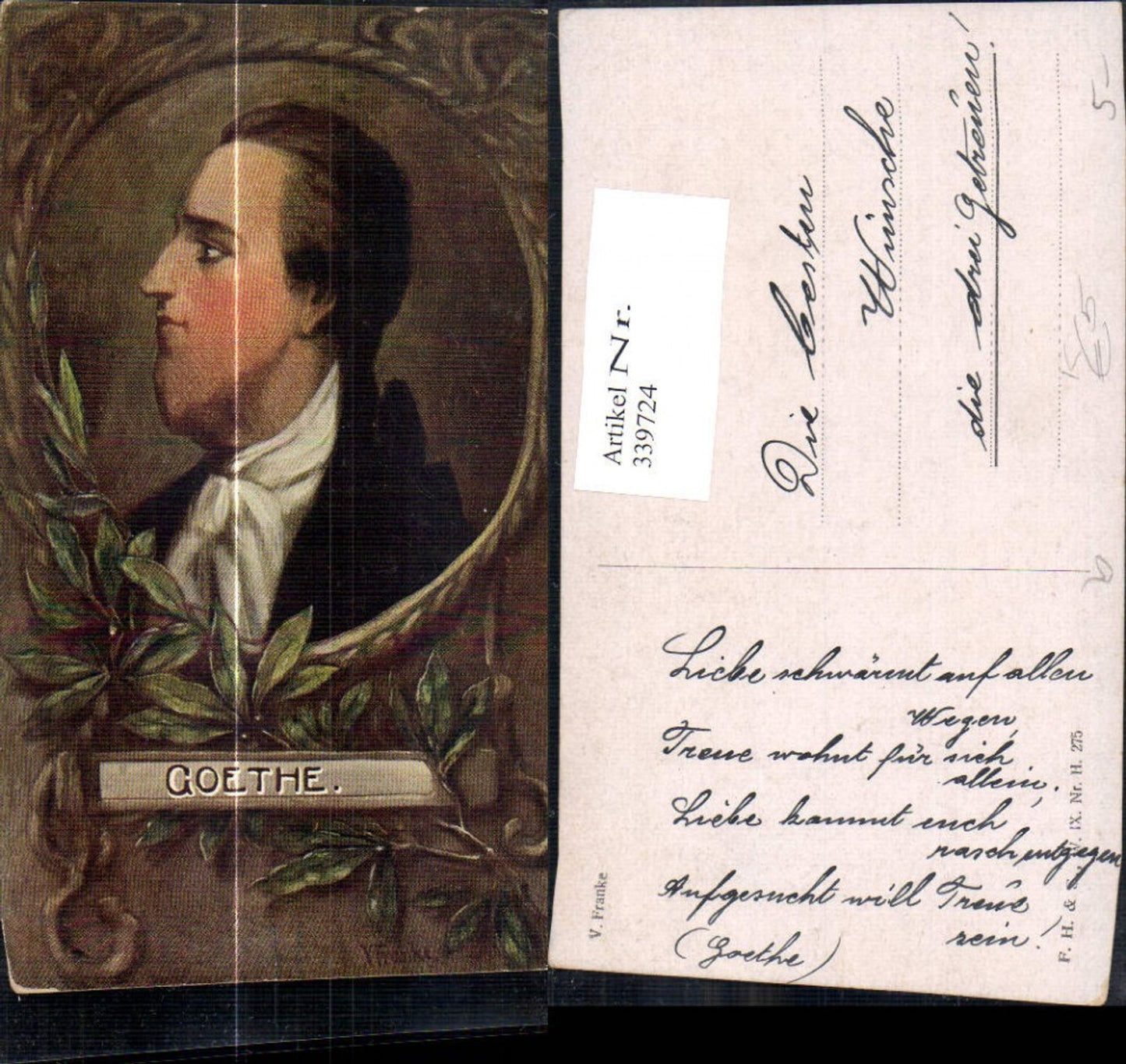 339724,Künstler Ak V. Franke Goethe Dichter Kunst Wissenschaft