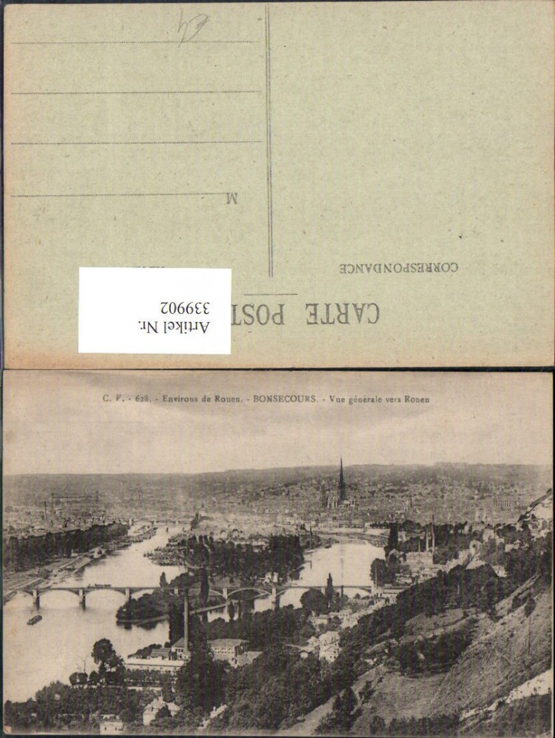 339902,Haute-Normandie Seine-Maritime Rouen Bonsecours Vue generale vers Rouen Totale