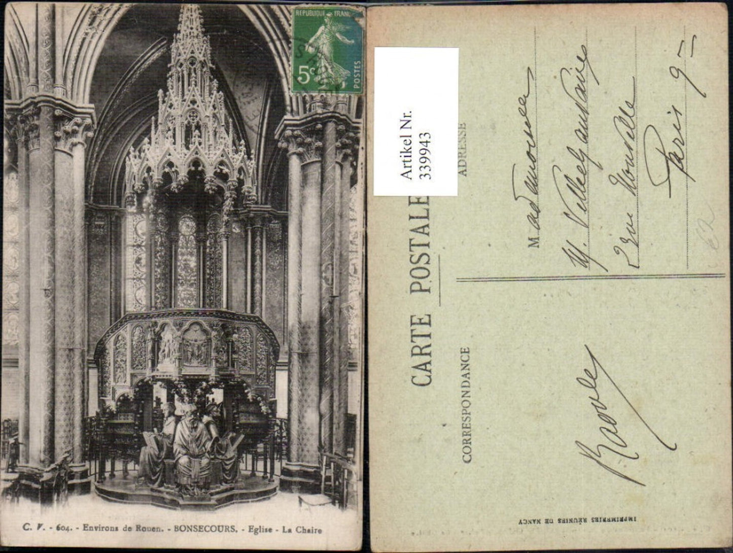 339943,Haute-Normandie Seine-Maritime Rouen Bonsecours Eglise La Chaire Kirche Innenansicht
