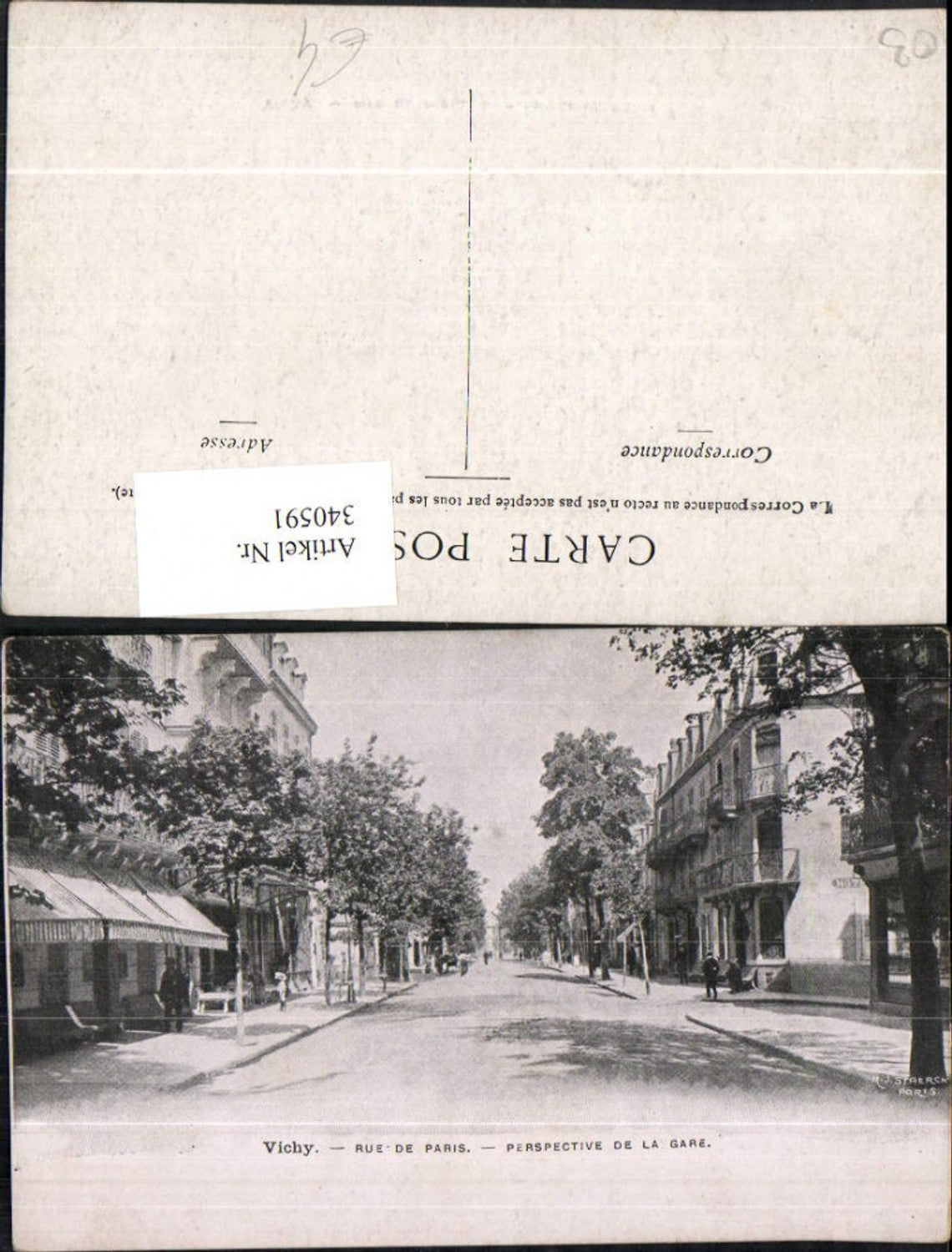 340591,Auvergne Allier Vichy Rue de Paris Perspective de la Gare Straßenansicht