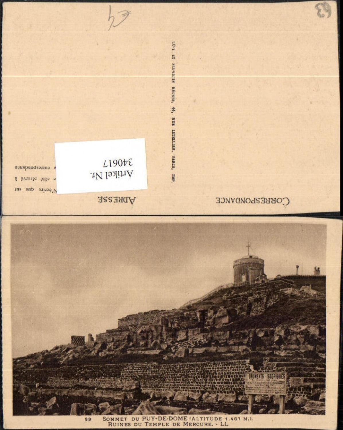 340617,Auvergne Puy-de-Dome Sommet du Puy-de-Dome Ruines du Temple de Mercure Temple