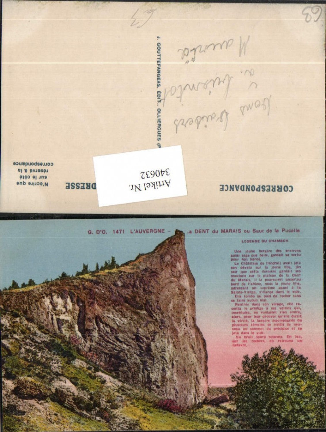 340632,Auvergne Puy-de-Dome Dent du Marais ou Saut de la Pucelle Felsen