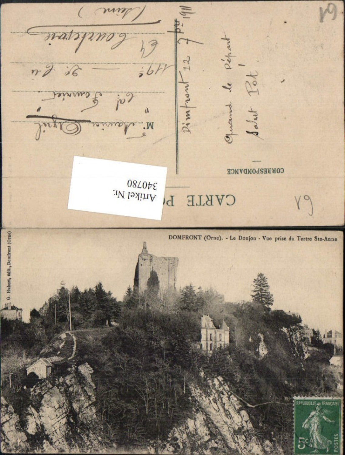 340780,Basse-Normandie Orne Domfront Le Donjon Vue prise du Tertre Ste-Anne