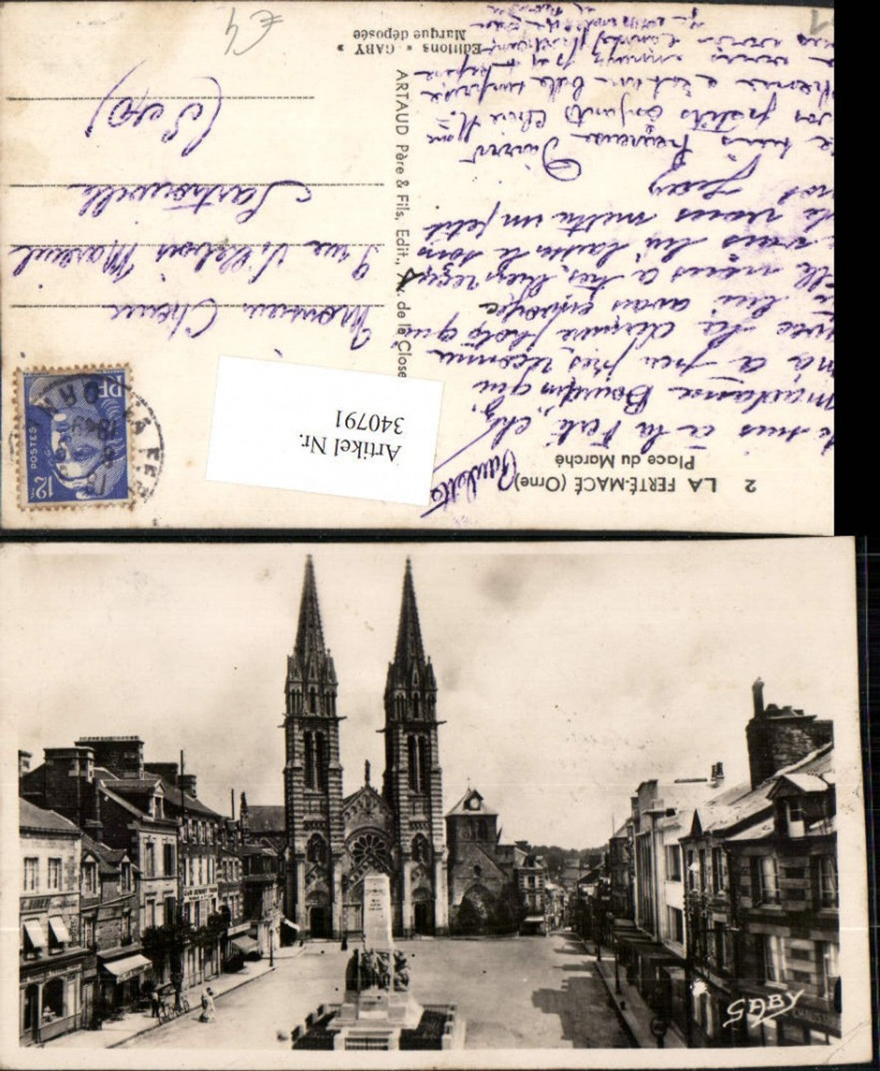 340791,Basse-Normandie Orne La Ferte-Mace Place du Marche Platz Denkmal Kirche