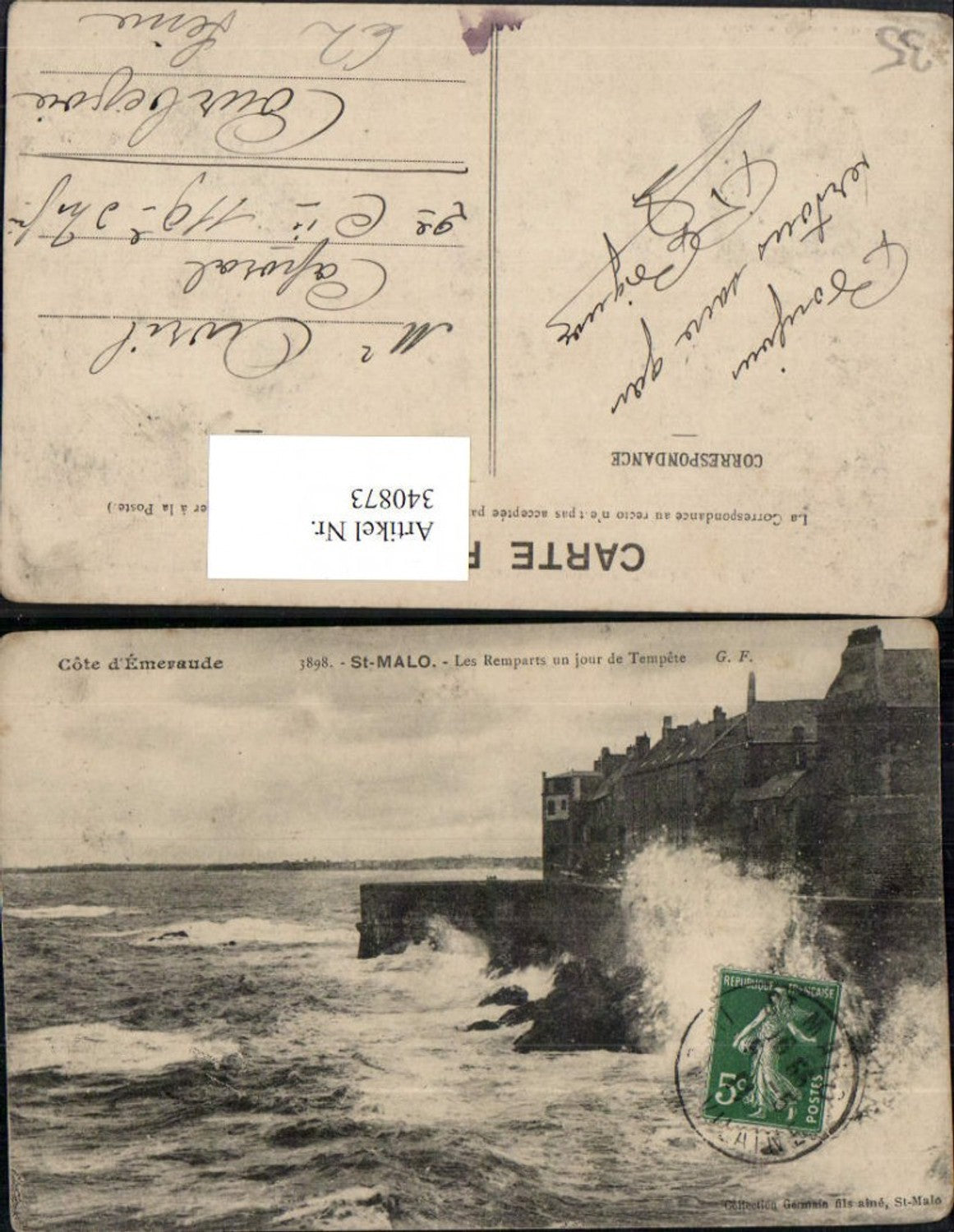 340873,Bretagne Ille-et-Vilaine St-Malo Les Remparts un jour de Tempete Brandung