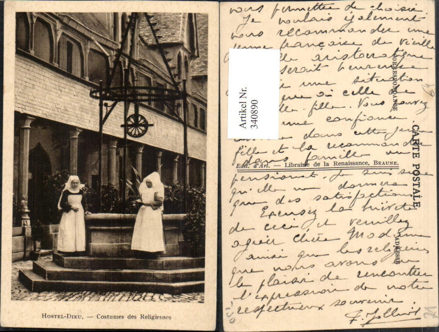 340890,Burgund Cote-Or Hostel-Dieu Costumes des Religieuses Nonnen Brunnen